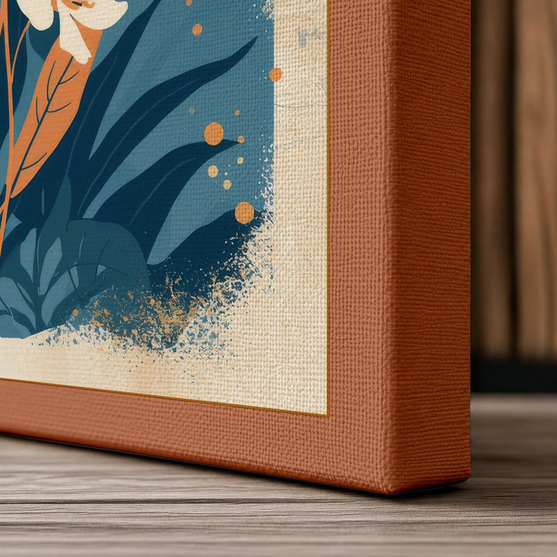 Garden in Teal Botanical - Wrapped Canvas, Terracotta Border, 30x20 - 76.2 x 50.8 cm