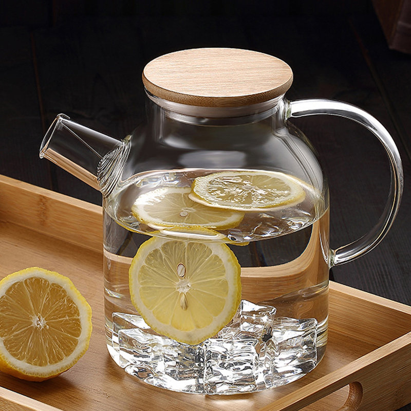 1800ML Clear Glass Teapot Stovetop Safe with Bamboo Lid