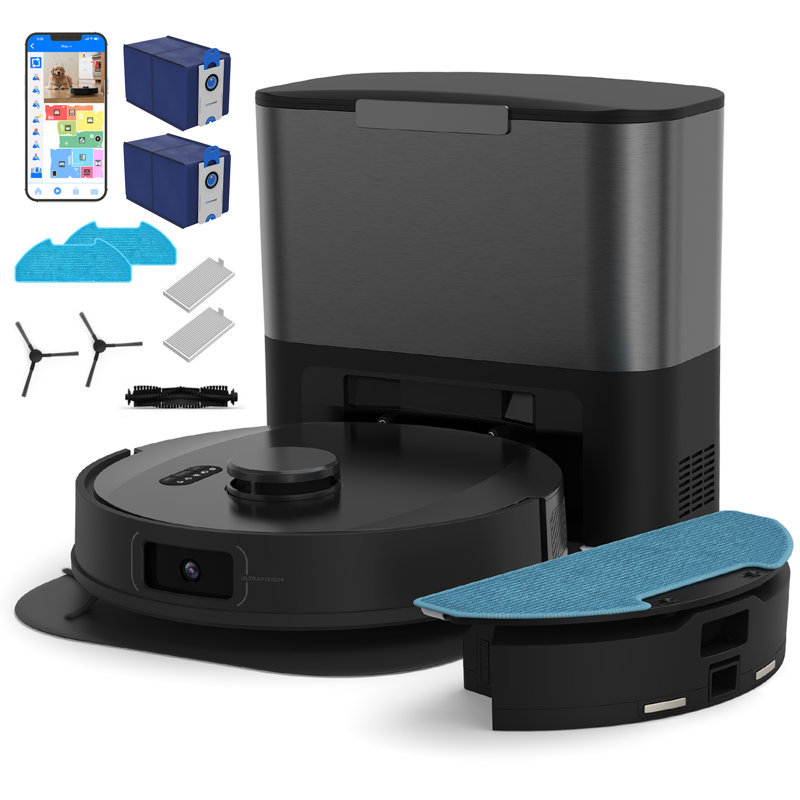 Ultravision Self-Empty Robot Vacuum & Mop With 6-Liter Capacity, Carbon Steel, Satin Black/Matte Black