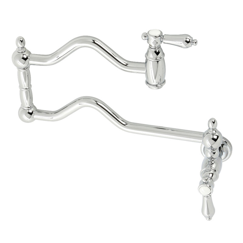 Kingston Brass Heirloom Two-Handle 1-Hole Wall Mount Pot Filler Faucet, Polished Chrome