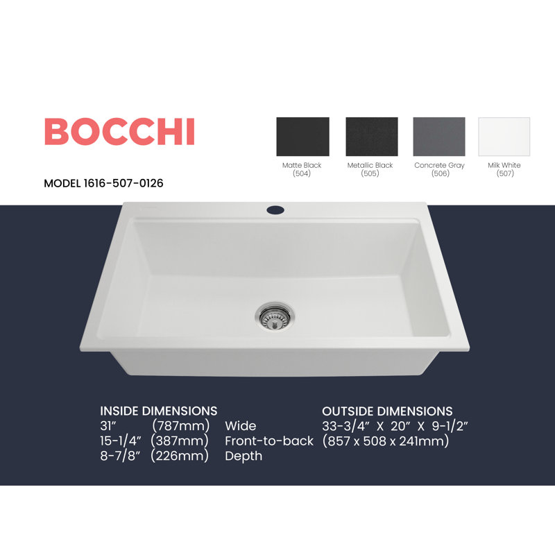 Baveno Lux 34'' L Single Basin Kitchen Sink