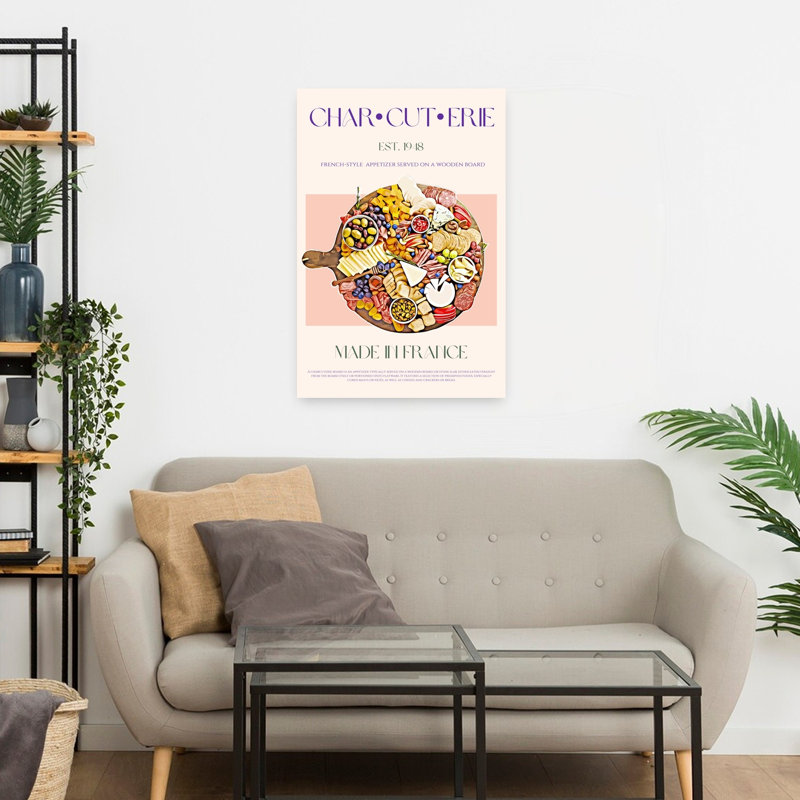 «French Charcuterie Board», art rustique coloré, art mural, H 24 po x l 16 po