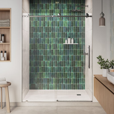 Diamond 56 - Porte de douche coulissante sans cadre 60 x 76 po en verre trempé transparent 3/8 po
