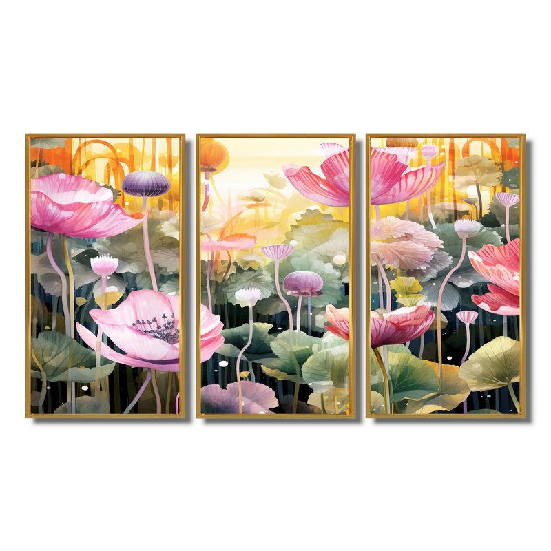 Thirsk - Ensemble d'art mural coquelicot, Cadre flottant doré, H 40 po x l 60 po x P 1 po