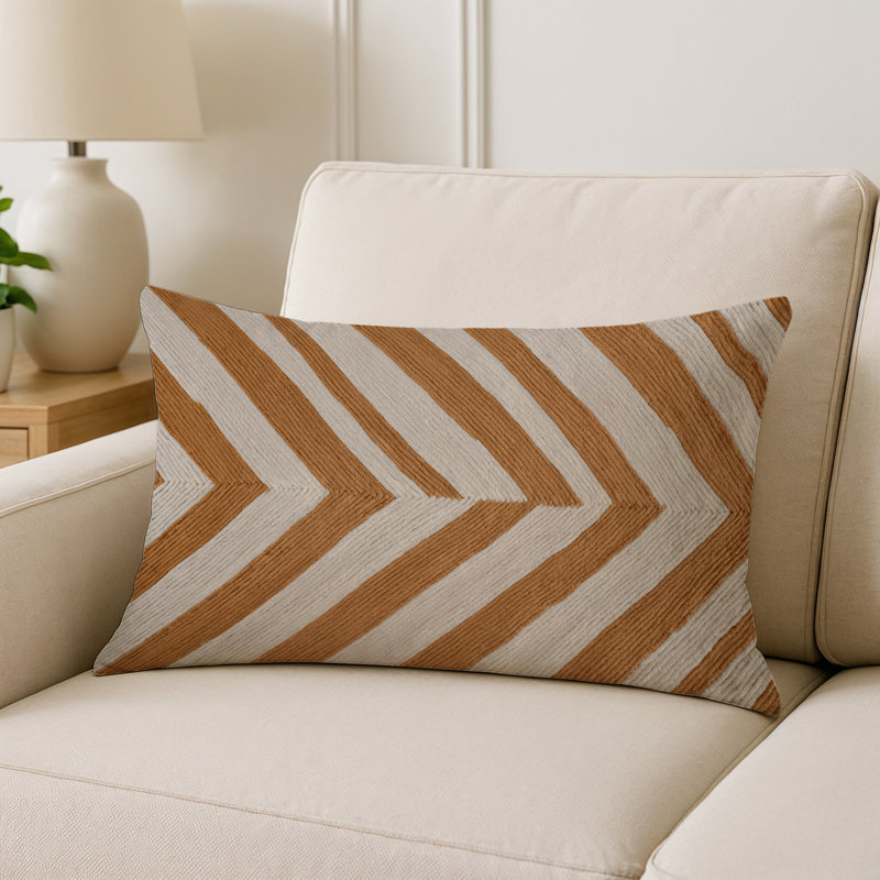 Coussin d'intérieur et d'extérieur, Rectangulaire H 25 po x l 18 po, Caramel rayé gris clair