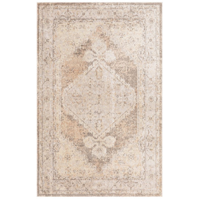 Haydel Oriental Machine Washable Power Loom Polyester Area Rug in Beige
