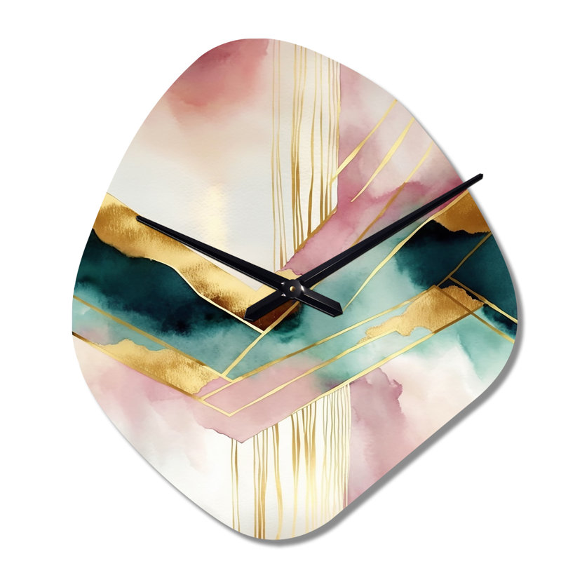 Horloge murale géométrique abstraite à motif géométrique rose et vert III - forme irrégulière, Petit