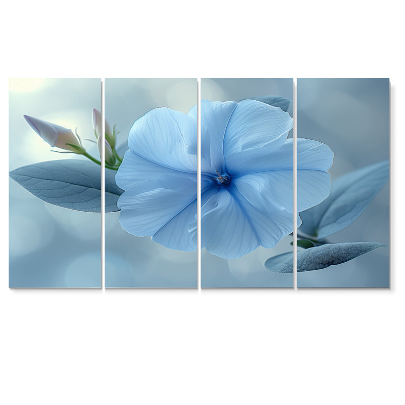 «Blue Crystal Morning Glory Flowers Photo III», ensemble d'art sur toile Morning Glory, H 32 po x l 64 po