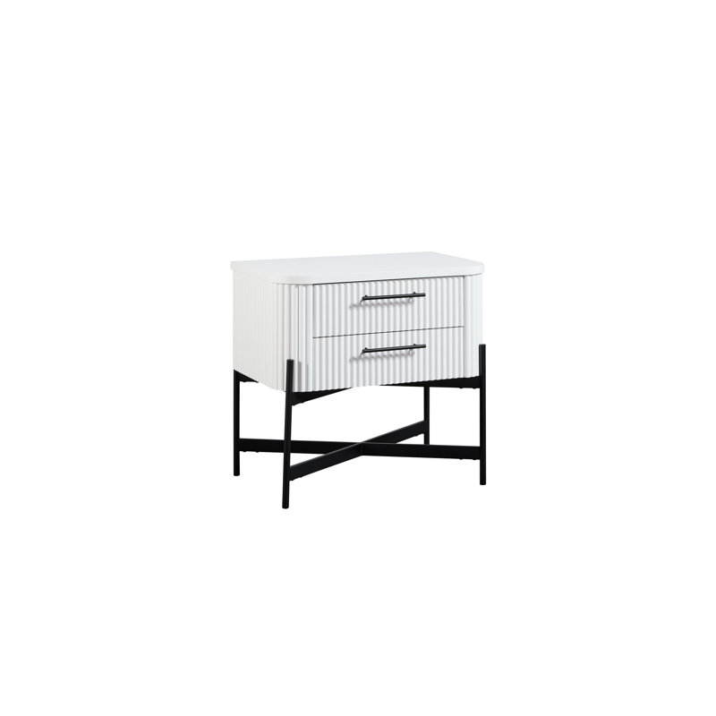 Table de chevet 2 tiroirs - blanc, compatible avec le type C, bois massif +, accents métalliques, doublure de la base 2 po, compartiment de rangement intérieur en feutre