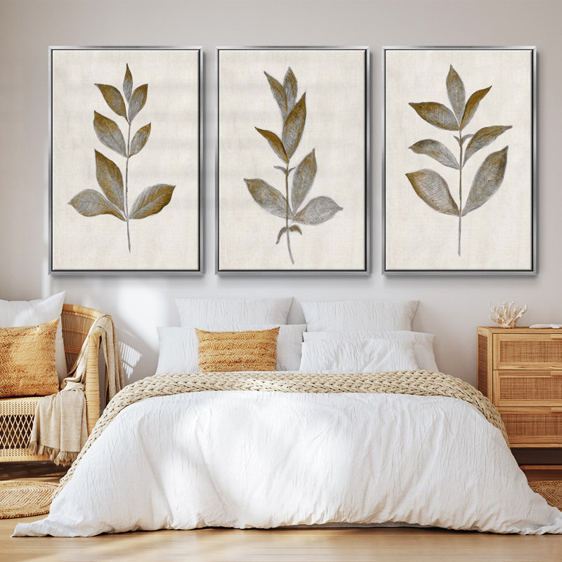 Bronze Leaf I - ensemble de 3 reproductions de photos sur toile, Argent, H 36 po x l 72 po