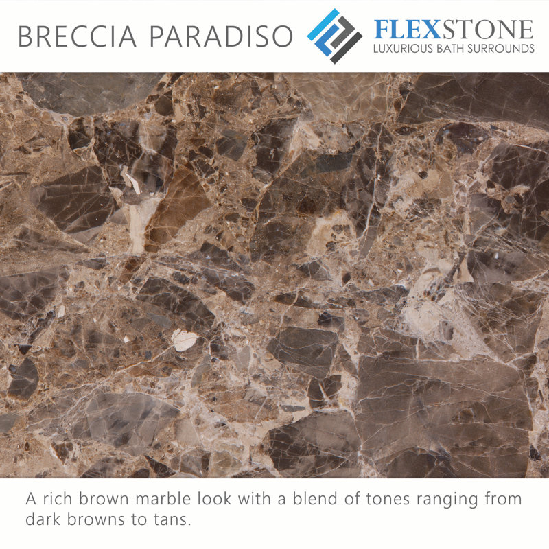 FlexStone® 60"W x 30"D Alcove Shower Base with Left Drain in Breccia Paradiso, Breccia Paradiso