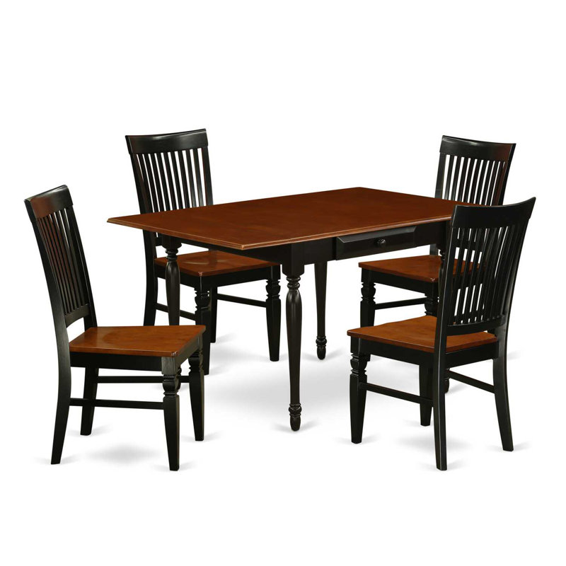5 Piece Dining Set Includes a Rectangle Dining Table with Dropleaf and 4 Kitchen Chairs, Black & Cherry, Mahogany, Black