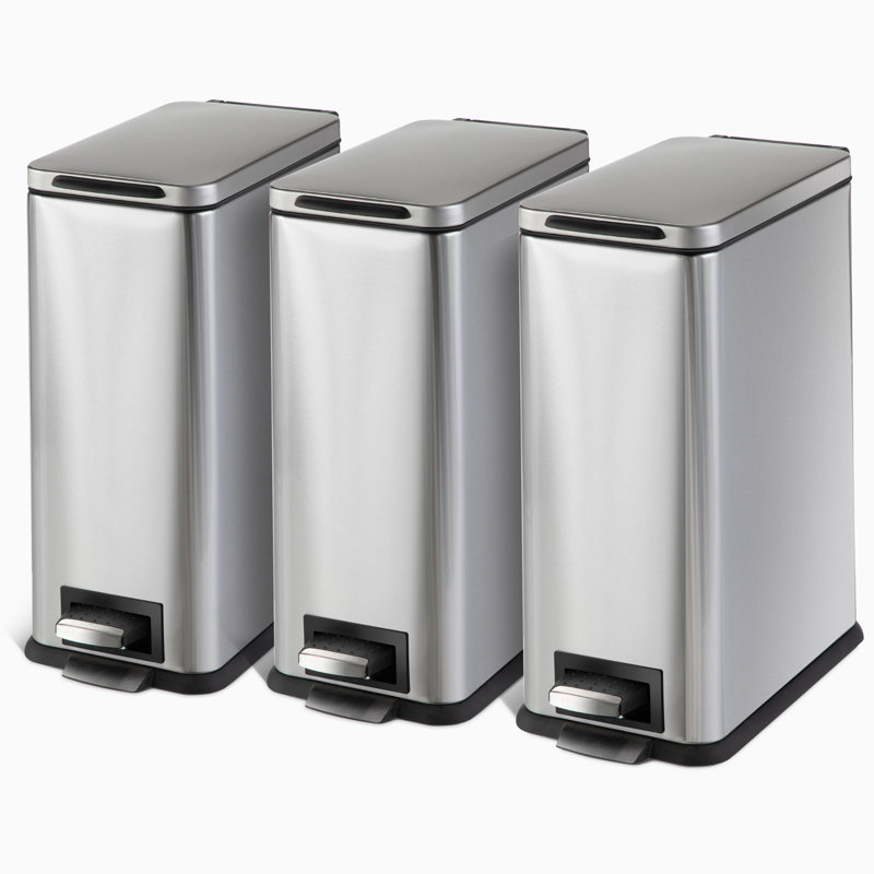 Ensemble de 3 poubelles minces en acier inoxydable avec couvercle à fermeture douce et doublure amovible Home Zone Living