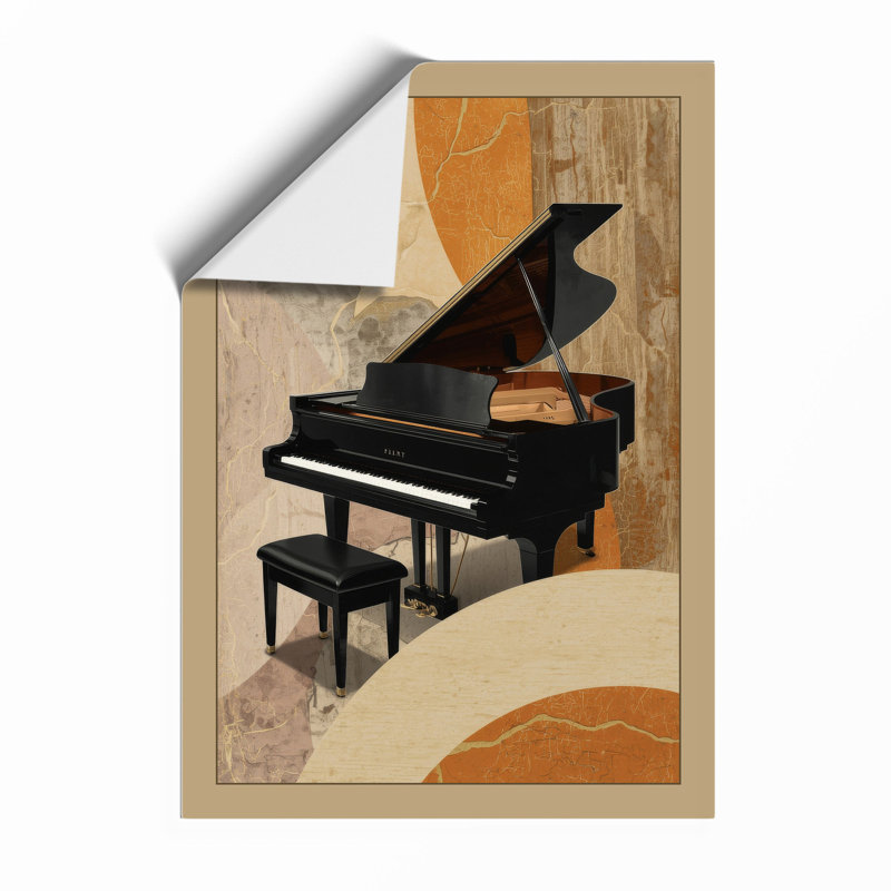 Piano in Geometry Modern - Framed Print, Walnut, A3 - 42.0 x 29.7 cm