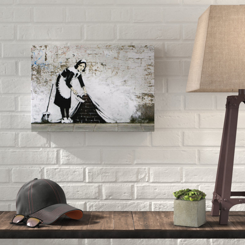 Banksy Maid Sweeping Graffiti - Wrapped Canvas, 40cm H x 60cm W
