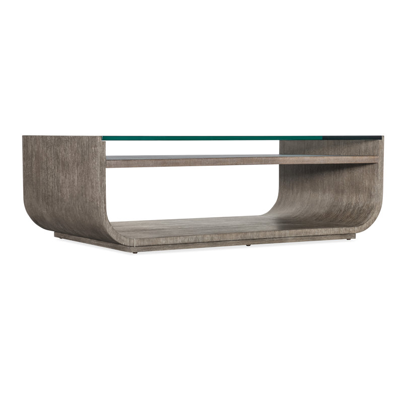 Modern Dark Brown Glass Top Coffee Table with Storage