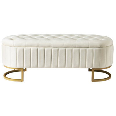 Bedroom Storage With Velvet Cover And Compartment Elegant Bench Metal Legs For Home Use