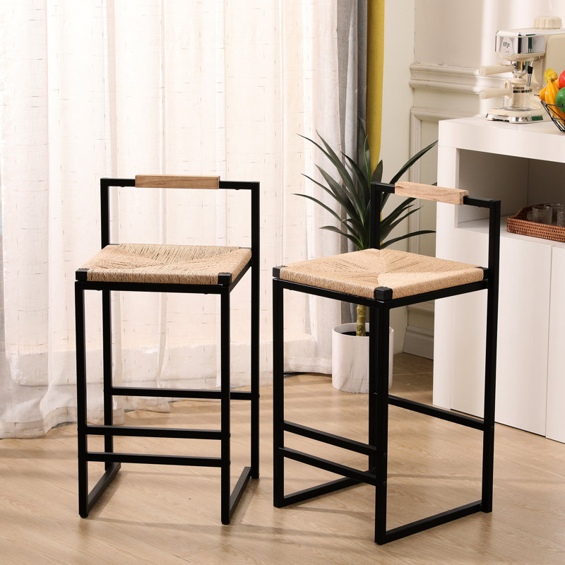 2 tabourets de bar à hauteur de comptoir avec siège en corde de papier, fabrication en métal, capacité de poids maximale de 220 lb, structure de chaises moderne facile à installer, polyvalente pour la maison,