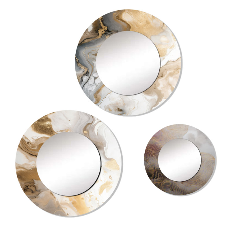 Green Peach Elegance III - Minimalism Mirror Set Of 3 - Green Mirror Set Wall Décor