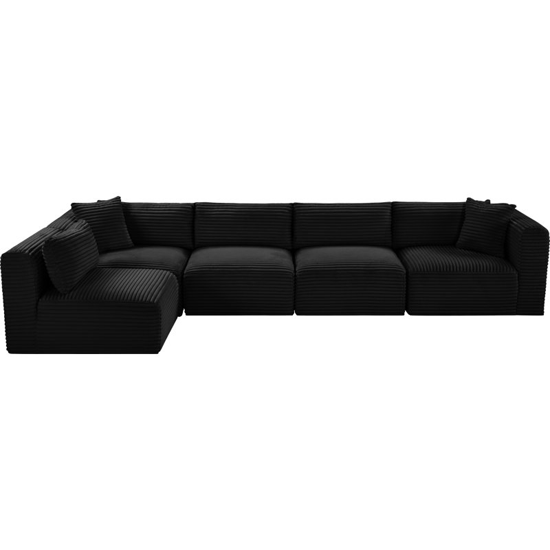 Canapé modulaire en L Carmean Performance, Tissu velours côtelé texturé noir, 3 sans accoudoirs, 2 en coin
