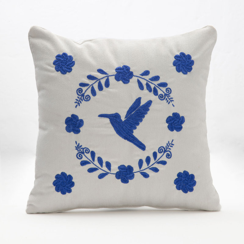 Colibrí Hand Embroidered Decorative Throw Pillows by Andean, In Stock, Ivory
