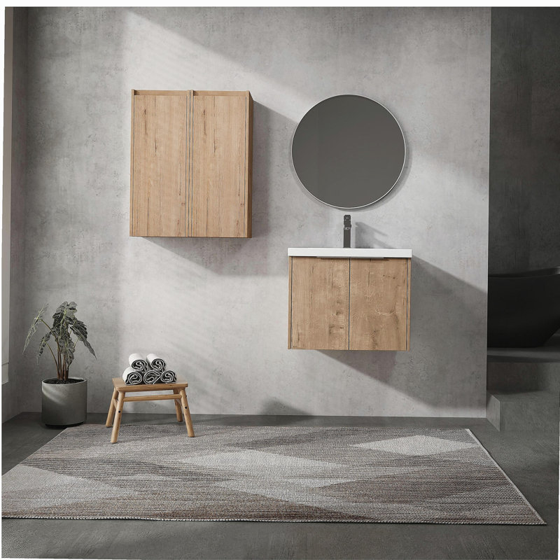 Meuble-lavabo mural avec lavabo et armoire latérale, porte à fermeture en douceur, armoire combinée, 35"