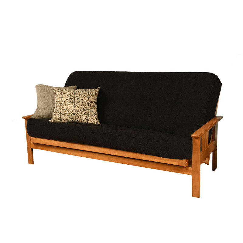 Johnte Full-Size Futon Frame and Full-Size Innerspring Mattress, Butternut, Canton Black, Premium Pocket Coil