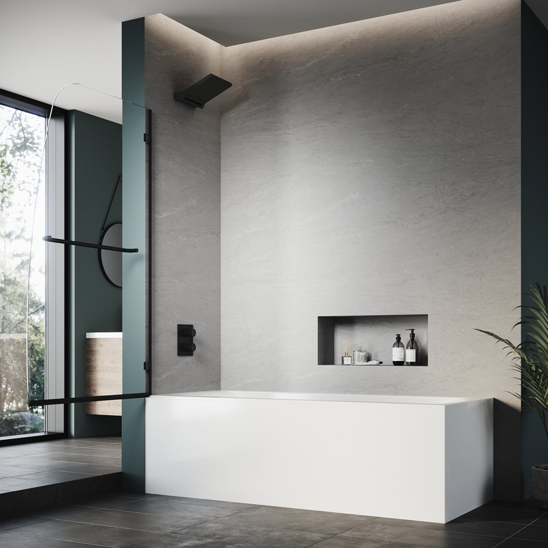 Porte de douche sans cadre l 34 po x H 58 po avec porte de baignoire en verre transparent 5/16 po,  Noir mat