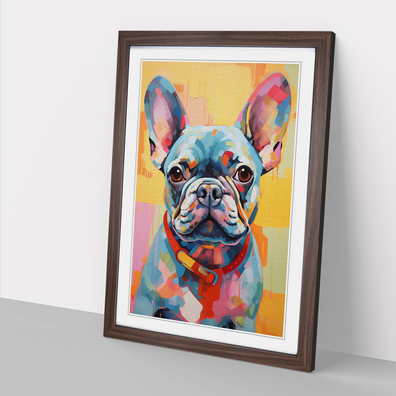 French Bulldog Hard Edge - Single Picture Frame Print on Wood, Walnut, 34cm H x 25cm W x 2cm D