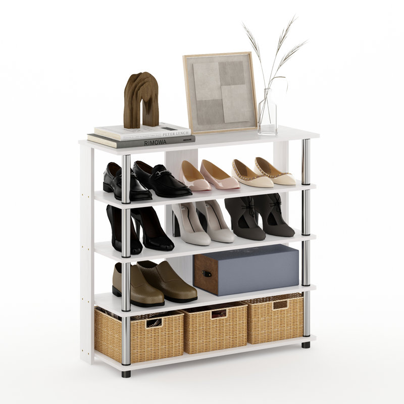12 Pair Shoe Rack, White Oak/Chrome