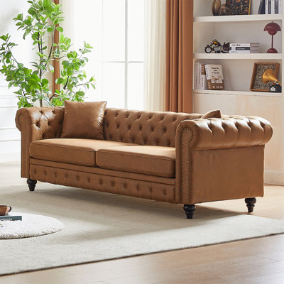 Tech Fabric Chesterfield Sofa With Rolled Arms 3 Seater Sofa With Button Design And 2 Cushions -  Canora Grey, C851E5E55AAF4547A5599204EAC624ED