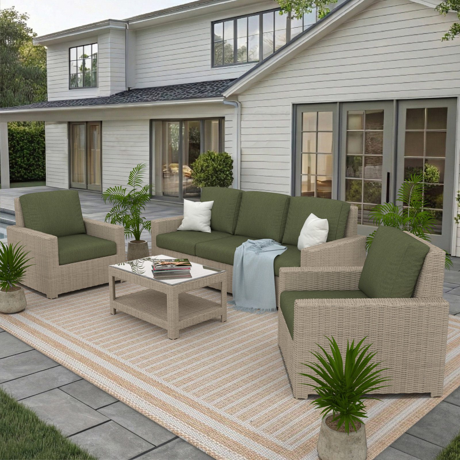 Henri 5-Person Sunbrella® Patio Seating Group, Canvas Fern
