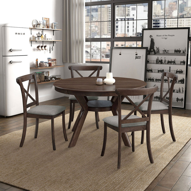 Ensemble de 2 chaises de salle à manger en bois avec dossier en X, chaise de salle à manger en bois d'hévéa, Gris, Brun