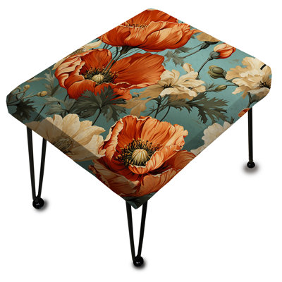 Corail et beige Poppy Bliss Meadow - Repose-pieds rectangulaire floral