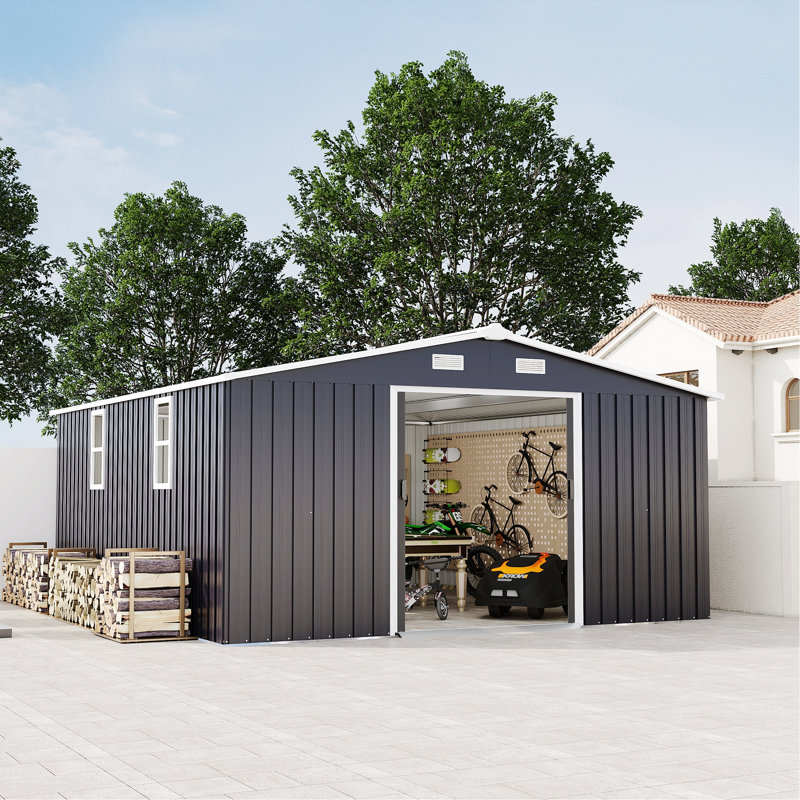 Remise de rangement extérieure avec deux fenêtres, Gris foncé