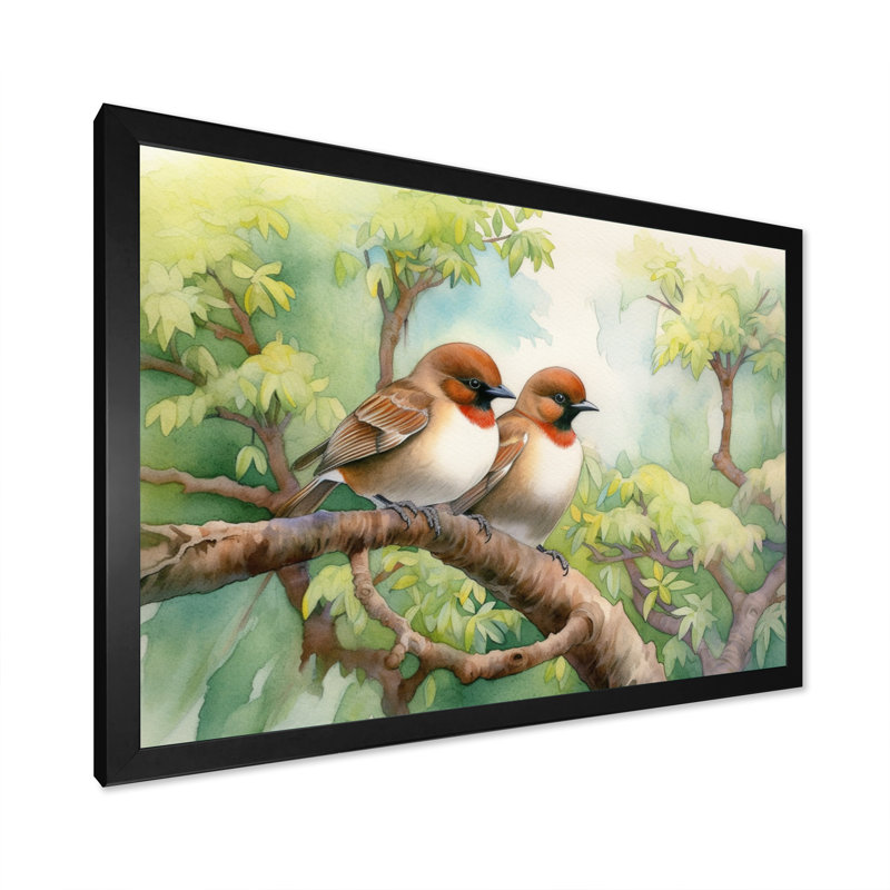 Oiseaux du printemps I sur toile, Cadre photo noir, H 24 po x l 32 po x P 1 po