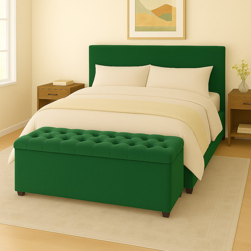 Chesterfield Plush Velvet Upholstered Storage Ottoman Bench – Deep Tufted Lid & Wooden Legs, 45cm H x 137cm W x 40cm D