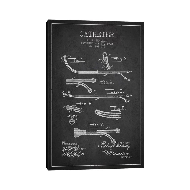 Catheter Charcoal Patent Blueprint 1 Piece Wall Art on Canvas, 101.6 cm H x 66.04 cm W