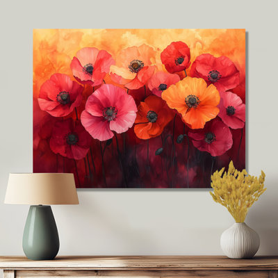 «Autumn Dance Of The Fiery Poppies IV», reproduction d'art en métal traditionnelle, coquelicots en métal