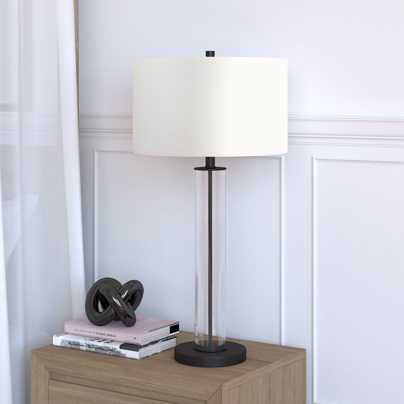 Lampe de table haute de 29 po avec abat-jour en verre Harlow / bronze noirci / blanc Harlow, Noir/transparent