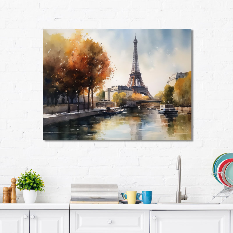 «Pastel Eiffel Tower In Paris IV - City Paris», art mural sur toile, H 12 po x l 20 po x P 1 po