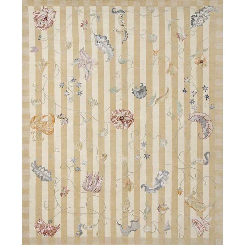 Hand Knotted Floral Area Rug, Rectangle 4' x 6'