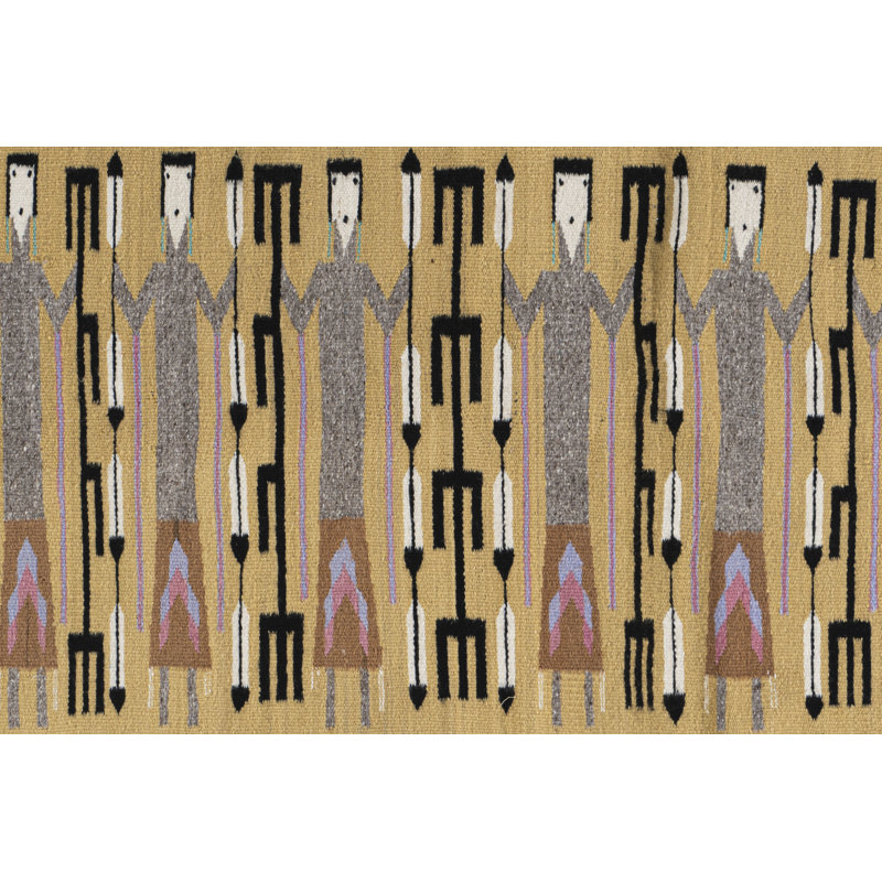 Tapis rétro Navajo Yei vers 1950 3 pi x 4 pi 2 po
