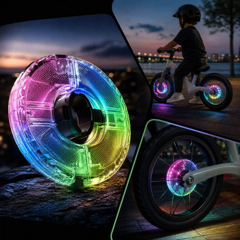 Liquide réparateur 350 Ah, éclairage DEL RVB divisé pour roue de vélo, lumière colorée agréable pour les yeux pour une sécurité nocturne optimale à vélo