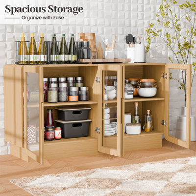 Modern 63" Wide Accent Cabinet, 4-Door Sideboard Buffet Cabinet With Large Storage And Adjustable Shelves, Freestanding Credenza For Living Room And Dining Room Natural