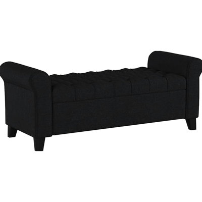 Stylish Dark Gray Fabric Armed Storage Bench With Button Enticing Arms, 50" W Contemporary Magnificence And Rolled