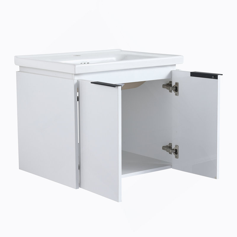 Meuble-lavabo à fermeture en douceur avec lavabo et petites tablettes de rangement