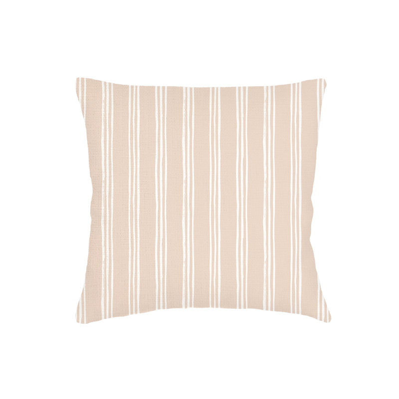Navy Blue Ocean Drift Stripe Linen Pillow 18x18 with Down Alternative Insert, Beige, Square 26", Polyester