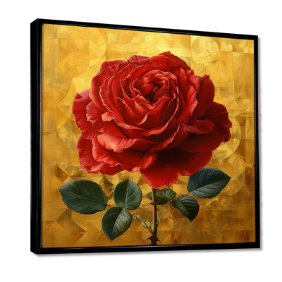 «Red Rose on Vintage Gold - Rose», reproduction d'art murale