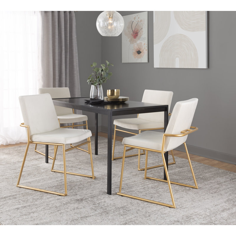 Gradin Stackable Side Chairs, Gold, Velvet Cream